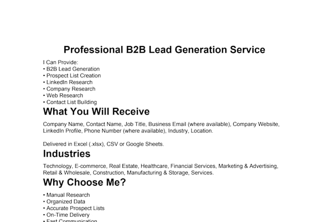 do b2b lead generation,prospect list creation and web research